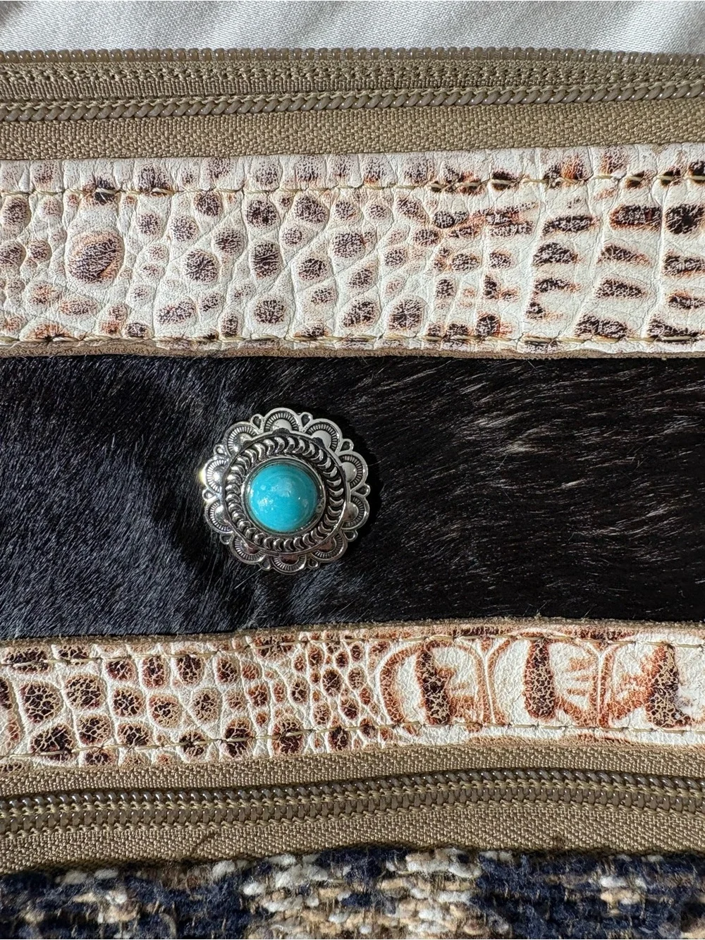 Myra Bag Brown and Black Boho Crossbody with Turquoise Accent